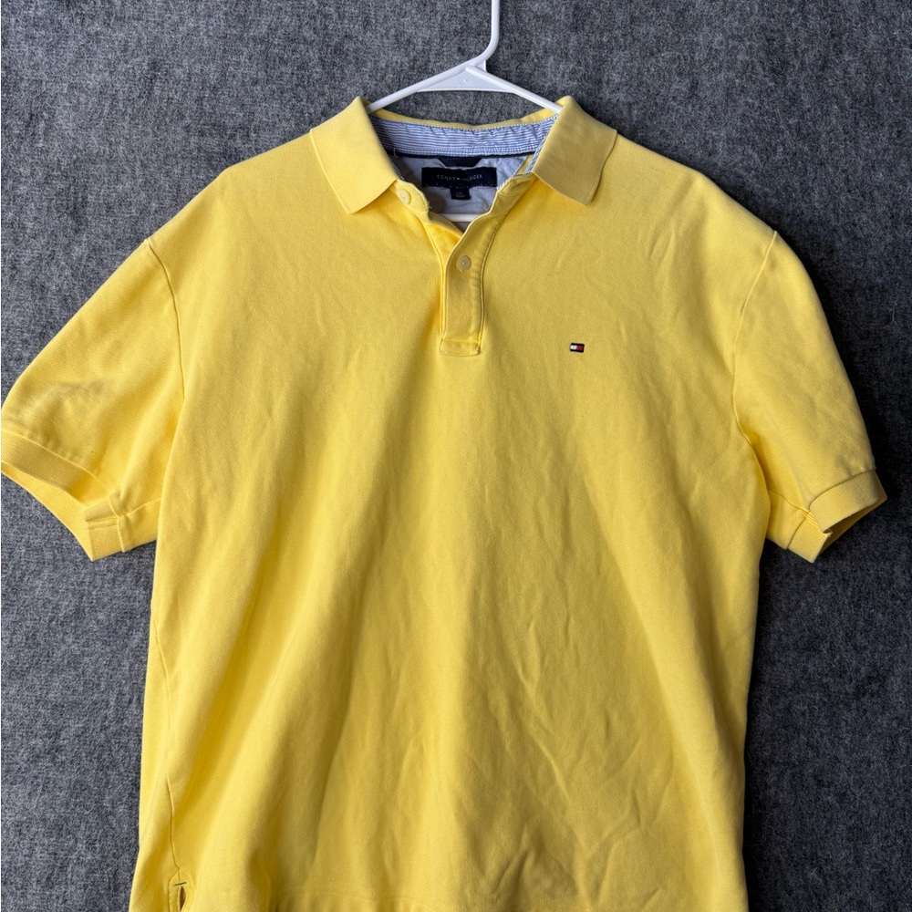 Tommy Hilfiger Polo Shirt Yellow Short Sleeve Cotton Classic Fit Size L Logo